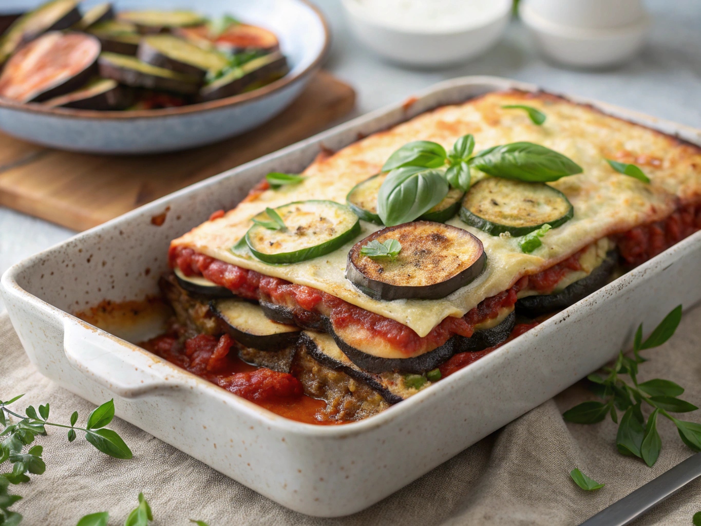Vegetarisk moussaka med aubergine och zucchini